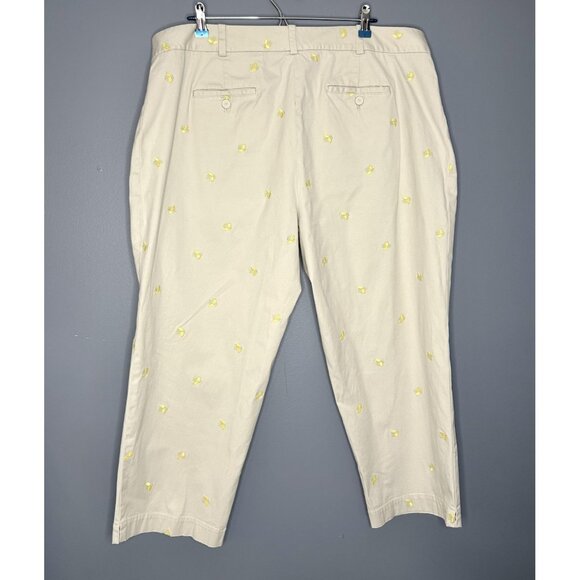 Talbots Pants Womens 18W Beige Lemon Embroidered Chino Ankle Cropped Heritage - Picture 6 of 15